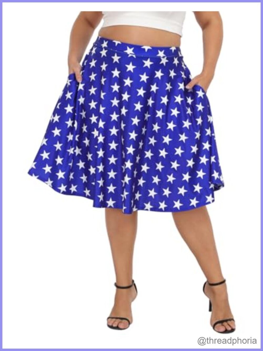 Plus Size Midi Skater Skirt High Waist A-Line with Pockets Knee Length